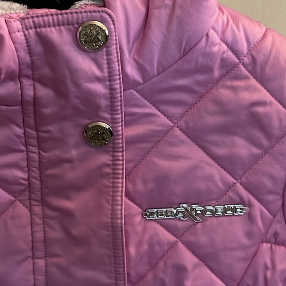 Little Girls Pink Puffer Fleece Lined Hooded Faux Fur Snow Jacket 4/5T - Picture 2 of 8